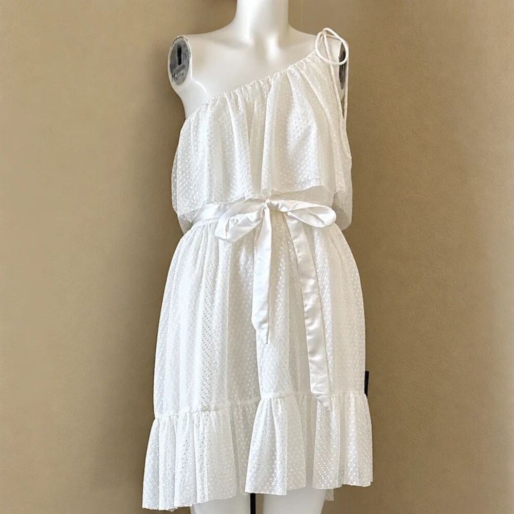 LULUS Meant to Be Together Ivory Satin One-Shoulder Mini Dress Size M